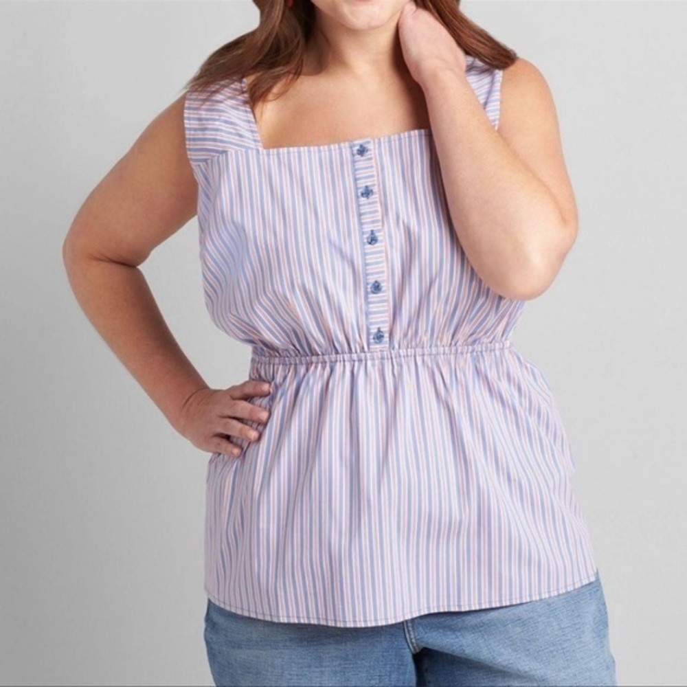 Lane Bryant red blue striped sleeveless peplum top
Size 14/16
